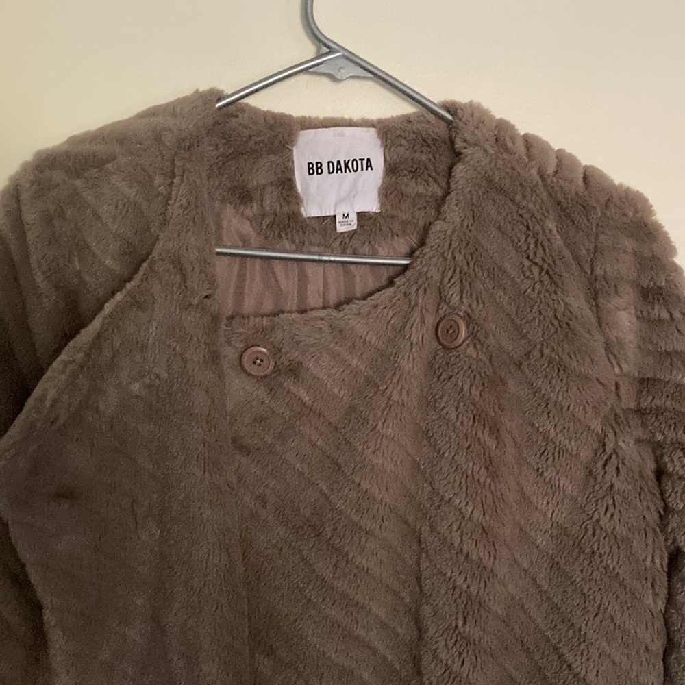 BB Dakota Brown Gray Faux Fur Swing Coat Vintage Teddy Winsford Jacket - Picture 8 of 12